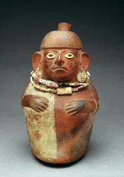 Stijgbeugelvaas met afbeelding van een hoogwaardigheidsbekleder onder invloed van coca